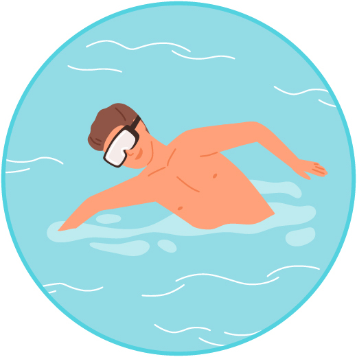 Graphic of a man swimming in a freeform pool